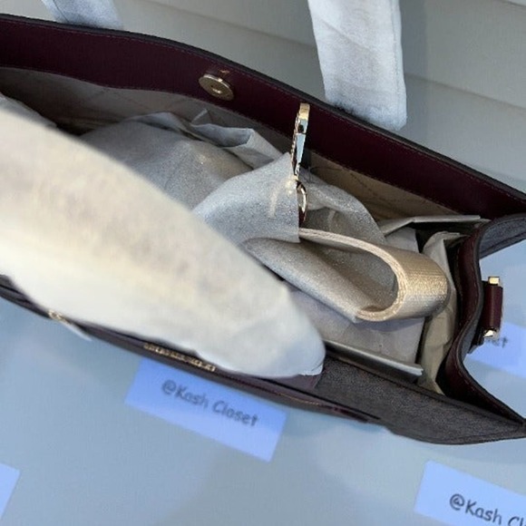 Michael Kors Kenly Tote Large MK Signature Purse Bag Merlot Brown - Picture 11 of 12